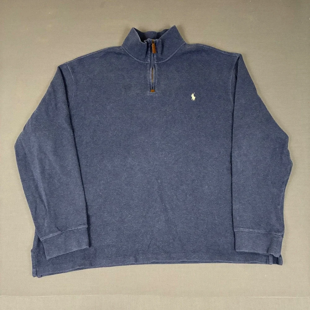 Polo Ralph Lauren Navy Blue Quarter Zip Sweater Men's Size XXL White Pony